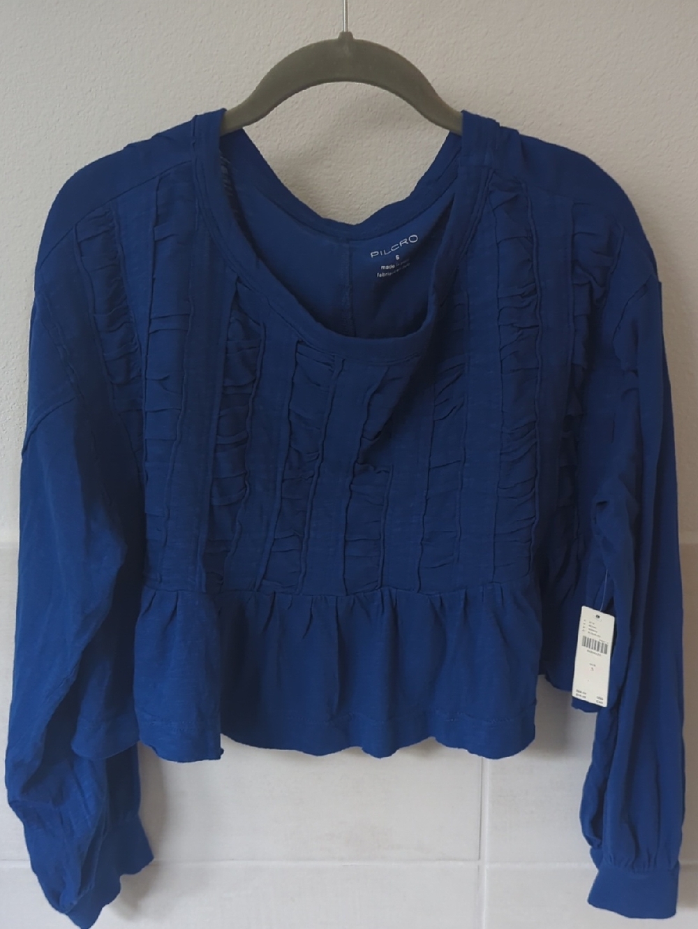 Pilcro Deep Blue Cropped Long-Sleeve Top